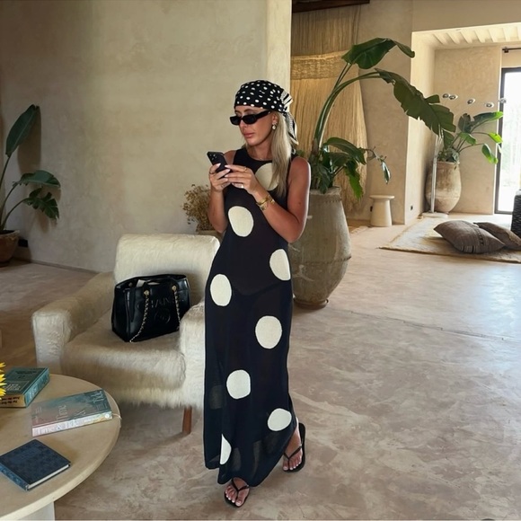 ZARA DOTTED KNIT MAXI DRESS - Picture 1 of 11